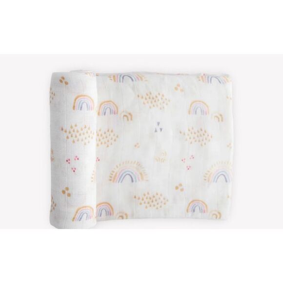 NEW Little Unicorn Deluxe Muslin Swaddle Blanket - Rainbows & Raindrops - Picture 1 of 5